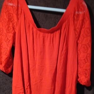 I.N. Studio Vibrant Red Blouse with Embroidered Sleeves